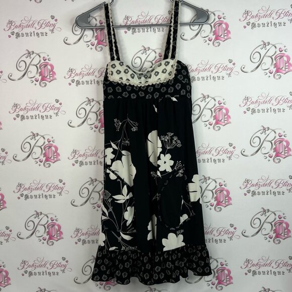 Johnny Martin dress smocked floral bustier style Black White Patterned Dress - Picture 1 of 9